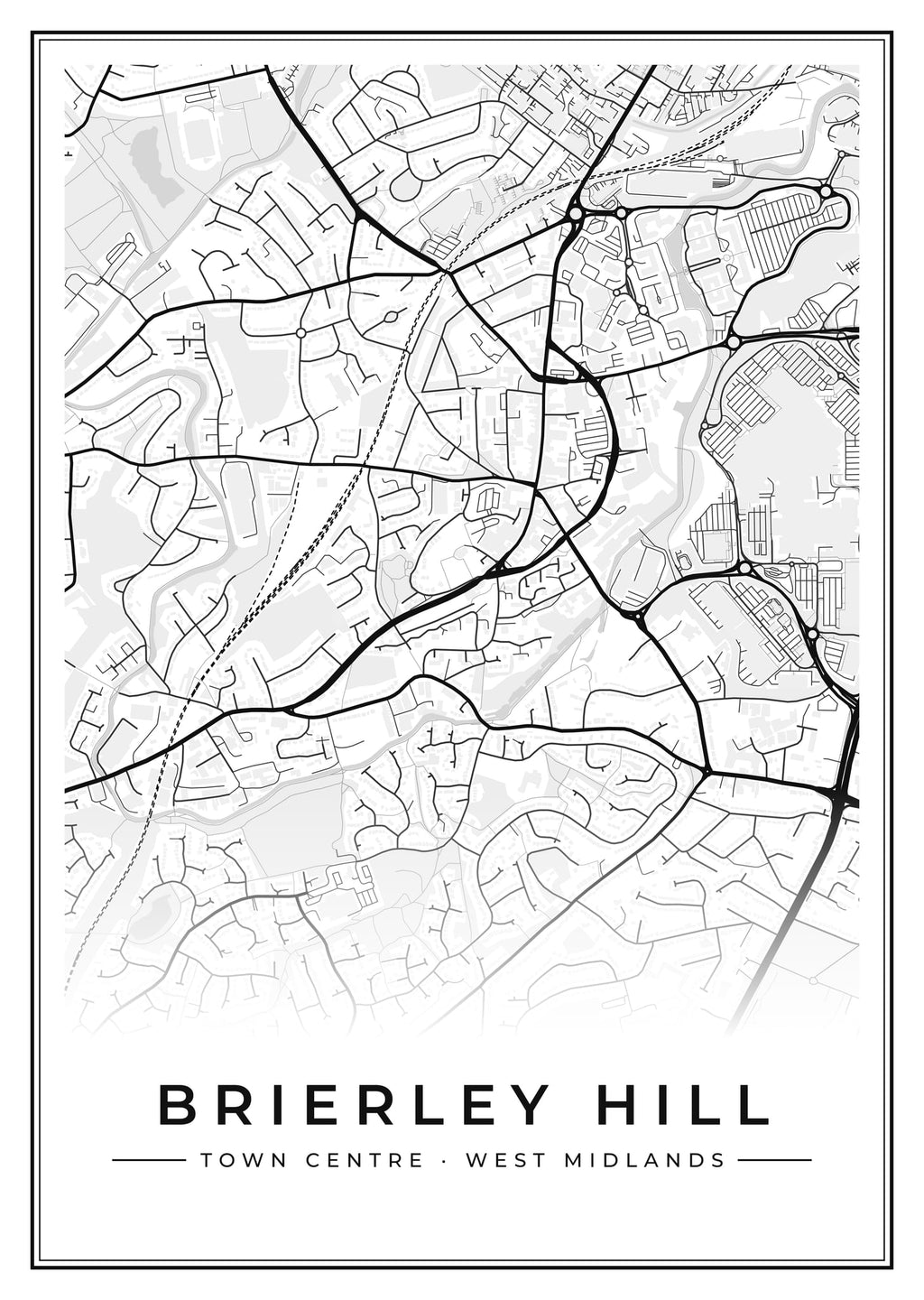 Street map poster of Brierley Hill town centre, West Midlands