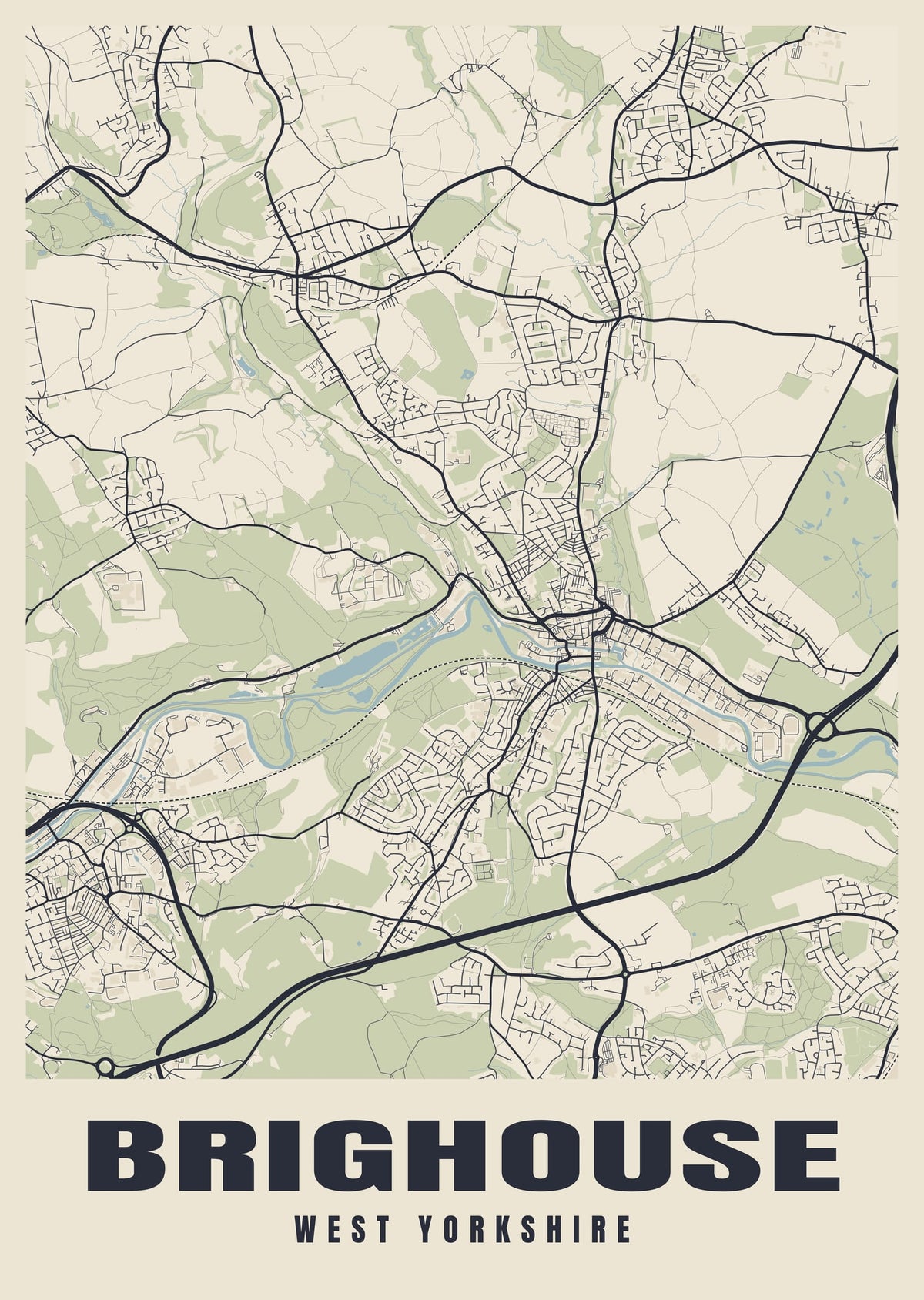 Street map poster of Brighouse, West Yorkshire