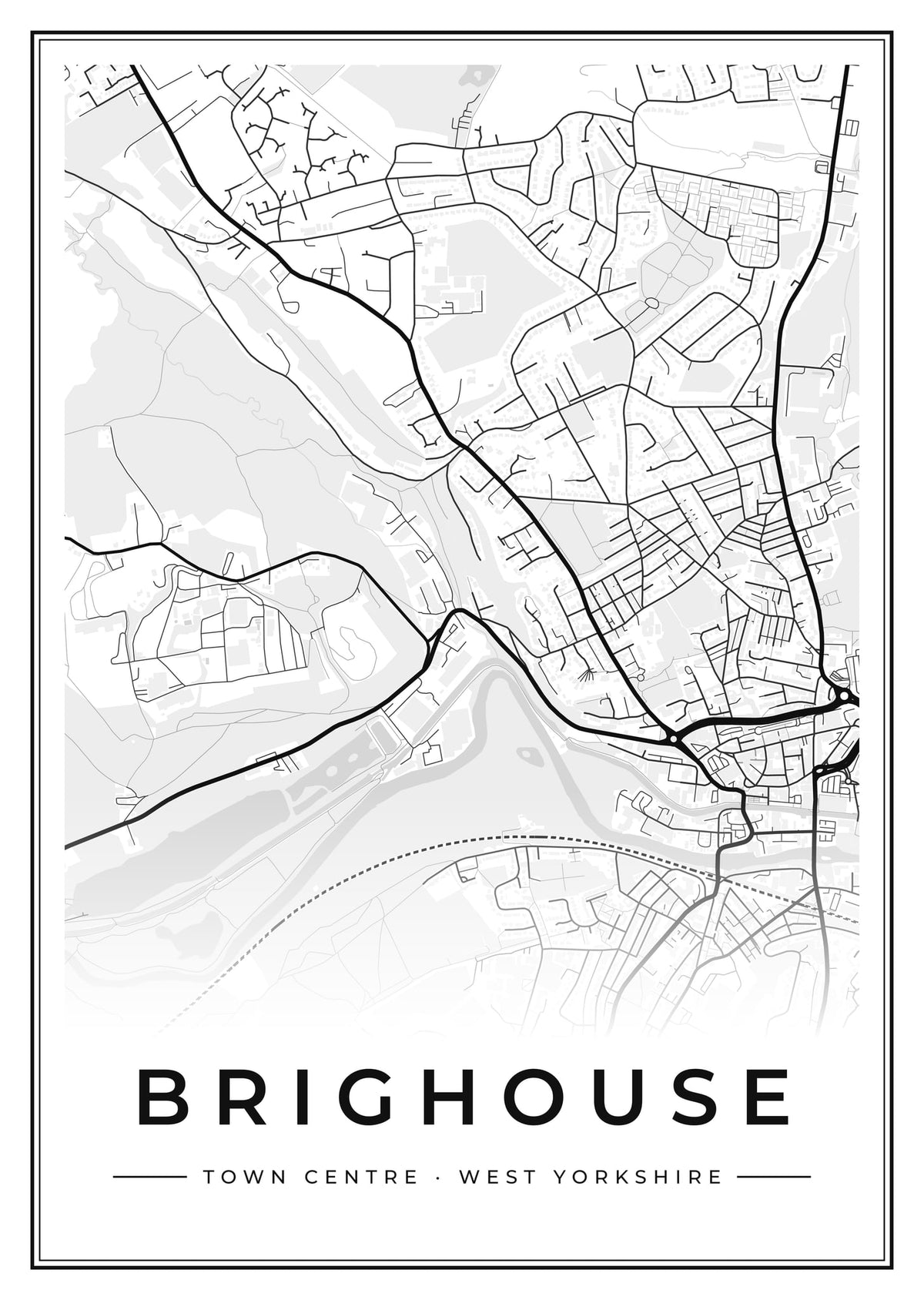 Street map poster of Brighouse town centre, West Yorkshire