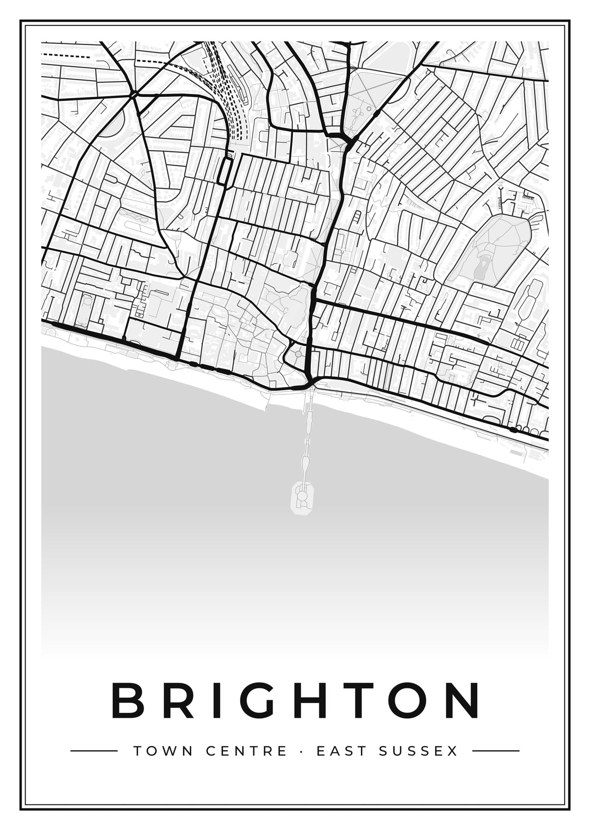 Street map poster of Brighton town centre, East Sussex