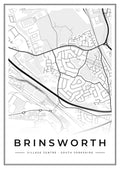 Street map poster of Brinsworth village centre, South Yorkshire