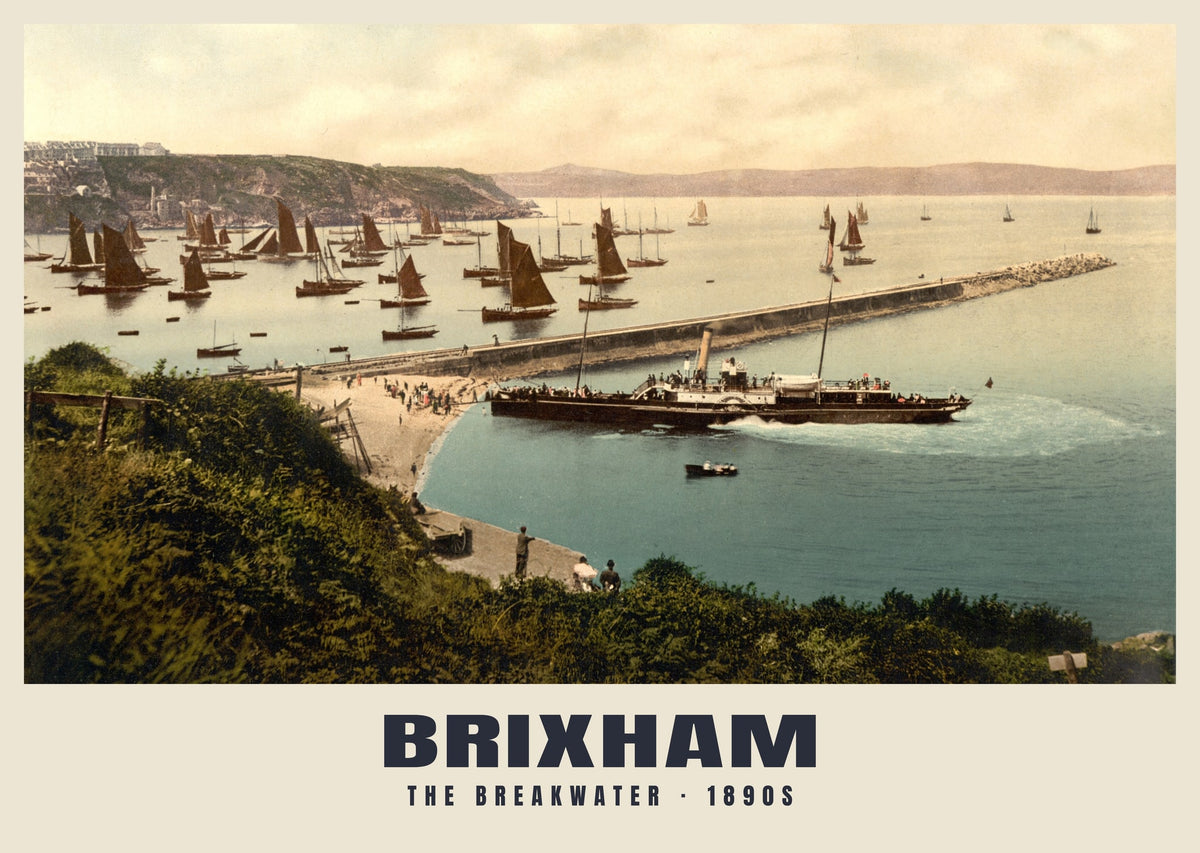 The Breakwater, Brixham, 1890s heritage photograph