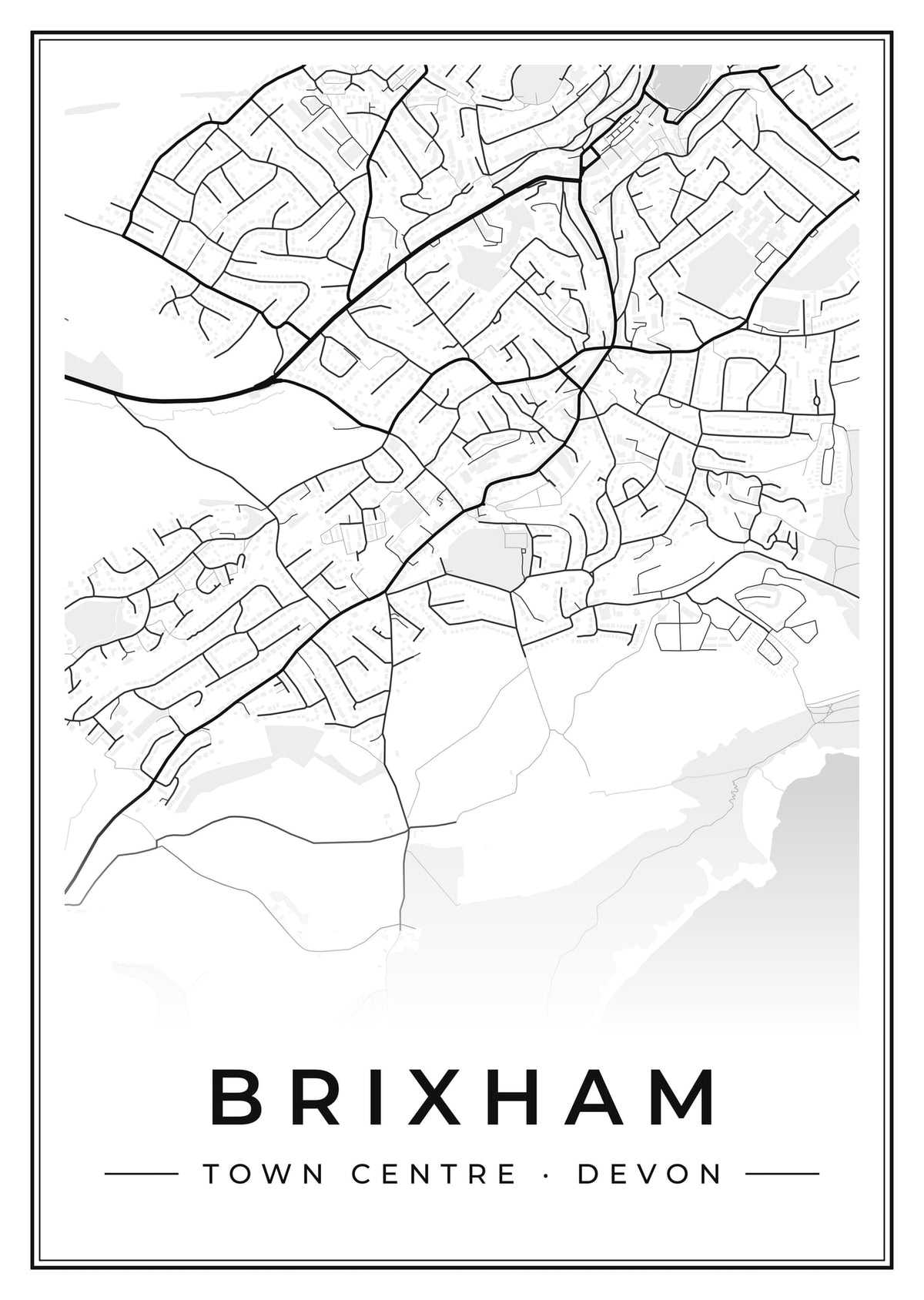 Street map poster of Brixham town centre, Devon