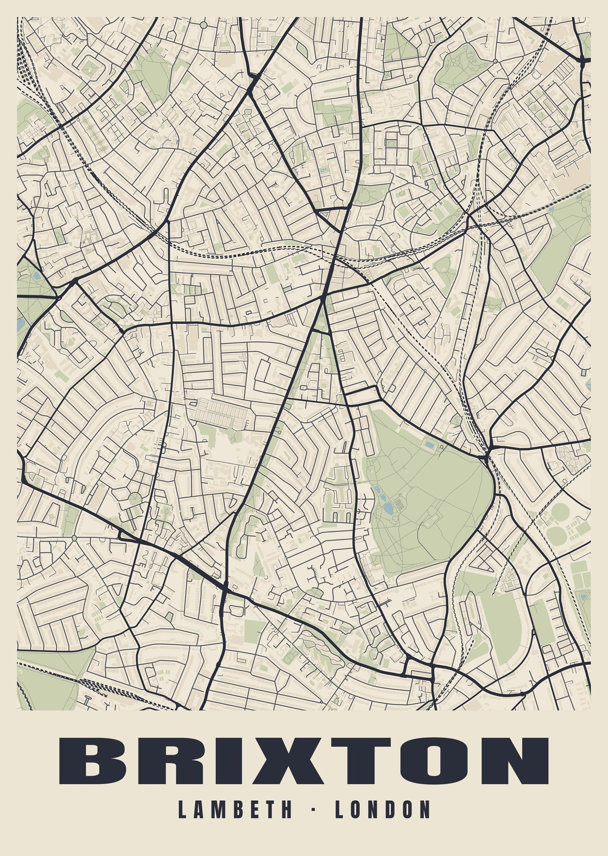 Heritage street map poster of Brixton, Lambeth, London