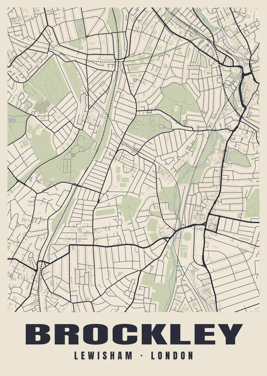 Heritage street map poster of Brockley, Lewisham, London