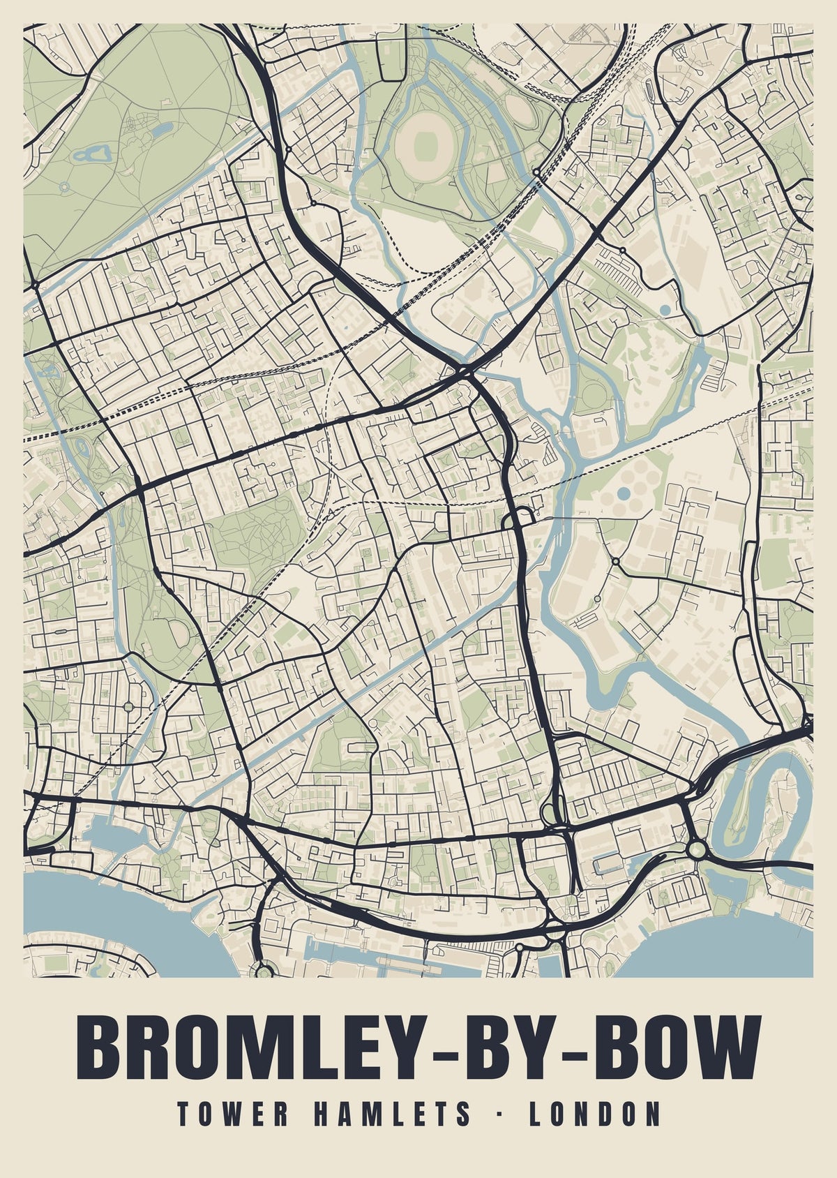 Heritage street map poster of Bromley-by-Bow, Tower Hamlets, London