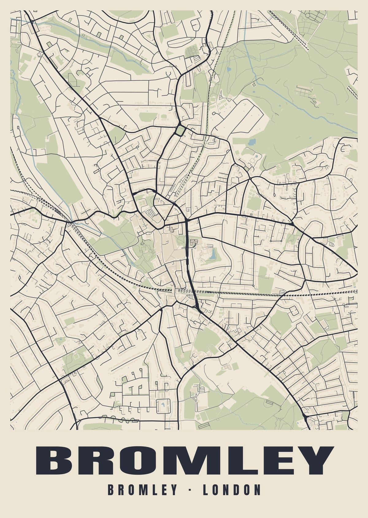 Heritage street map poster of Bromley, Bromley, London