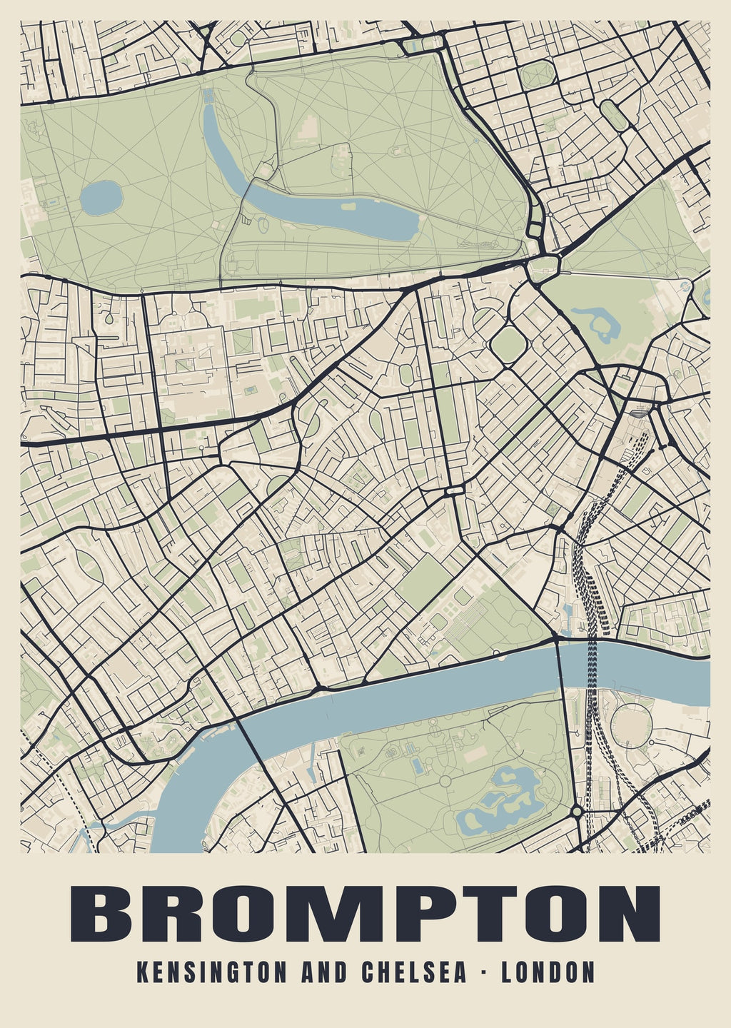 Heritage street map poster of Brompton, Kensington and Chelsea, London