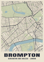 Heritage street map poster of Brompton, Kensington and Chelsea, London