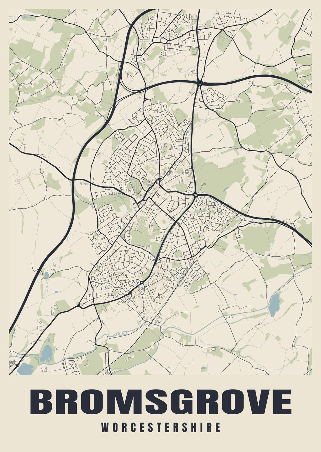 Street map poster of Bromsgrove, Worcestershire