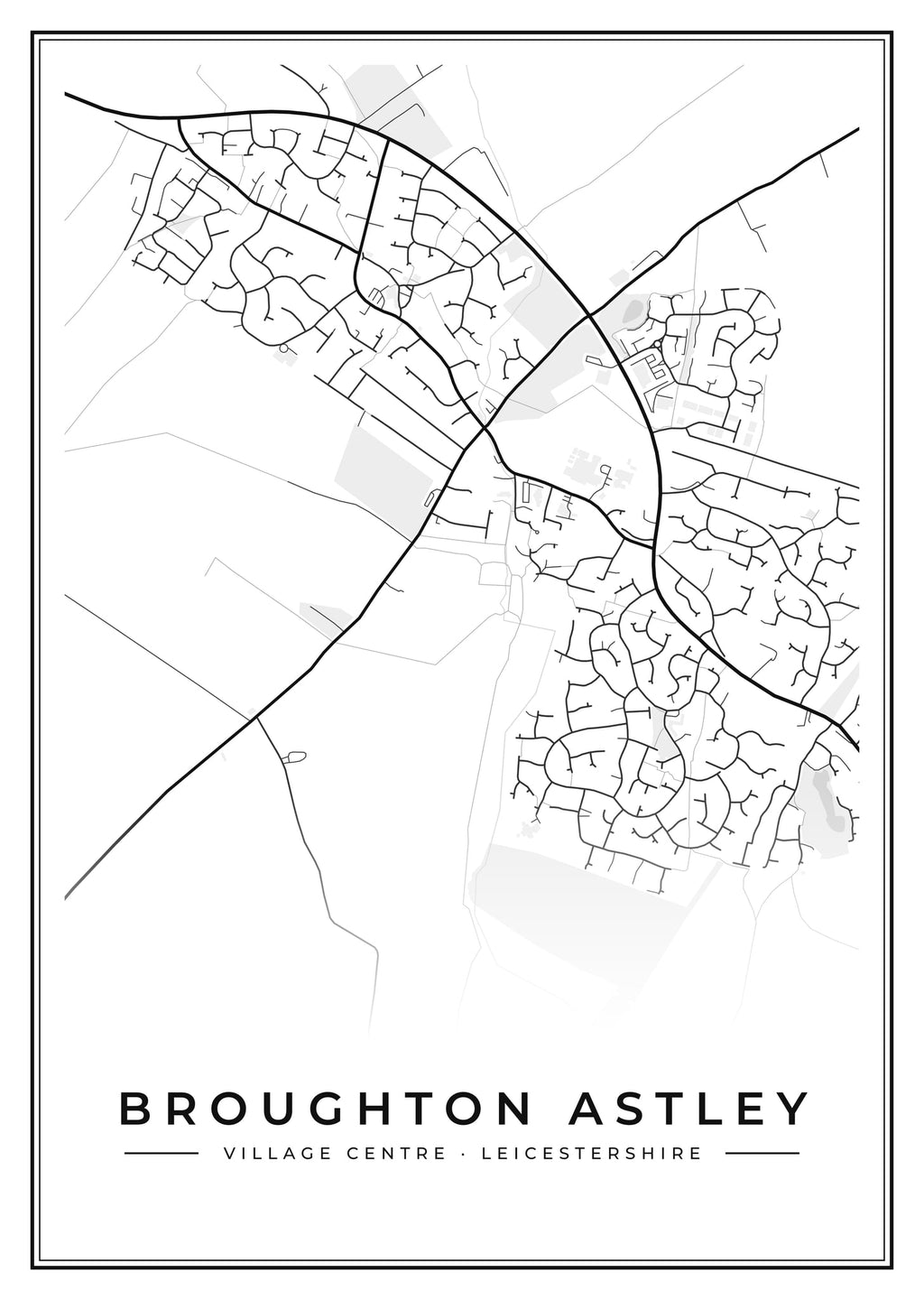 Street map poster of Broughton Astley village centre, Leicestershire