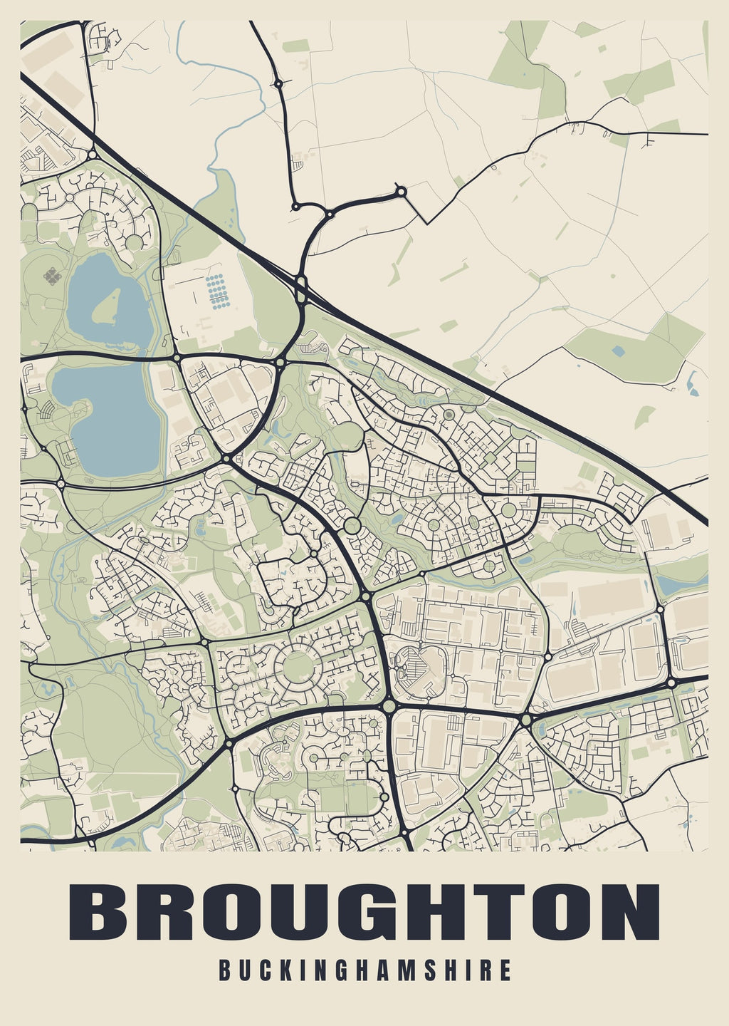 Street map poster of Broughton, Buckinghamshire