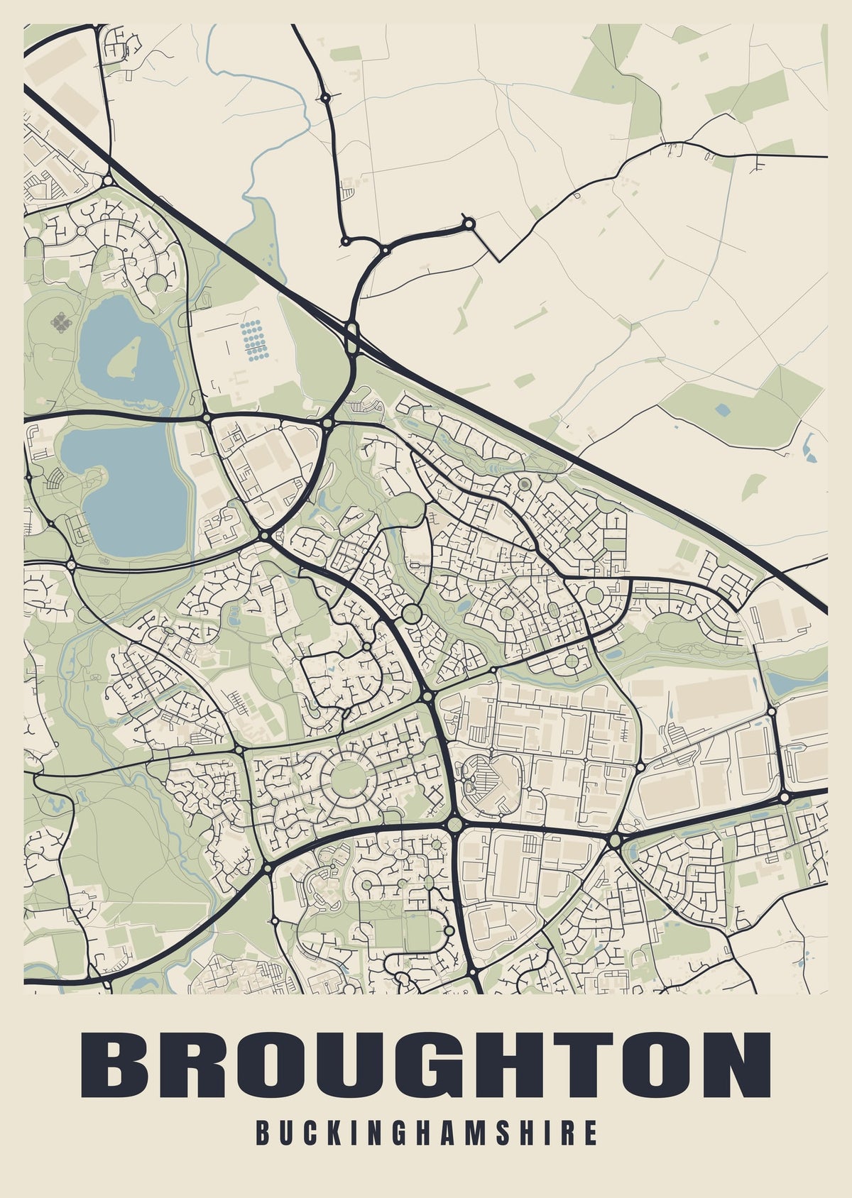 Street map poster of Broughton, Buckinghamshire