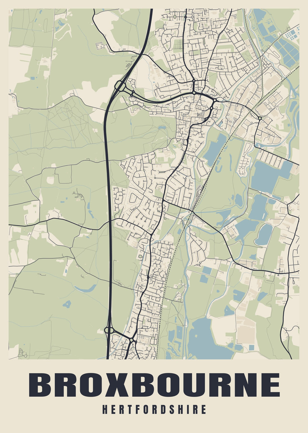 Street map poster of Broxbourne, Hertfordshire