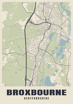 Street map poster of Broxbourne, Hertfordshire