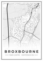 Street map poster of Broxbourne town centre, Hertfordshire