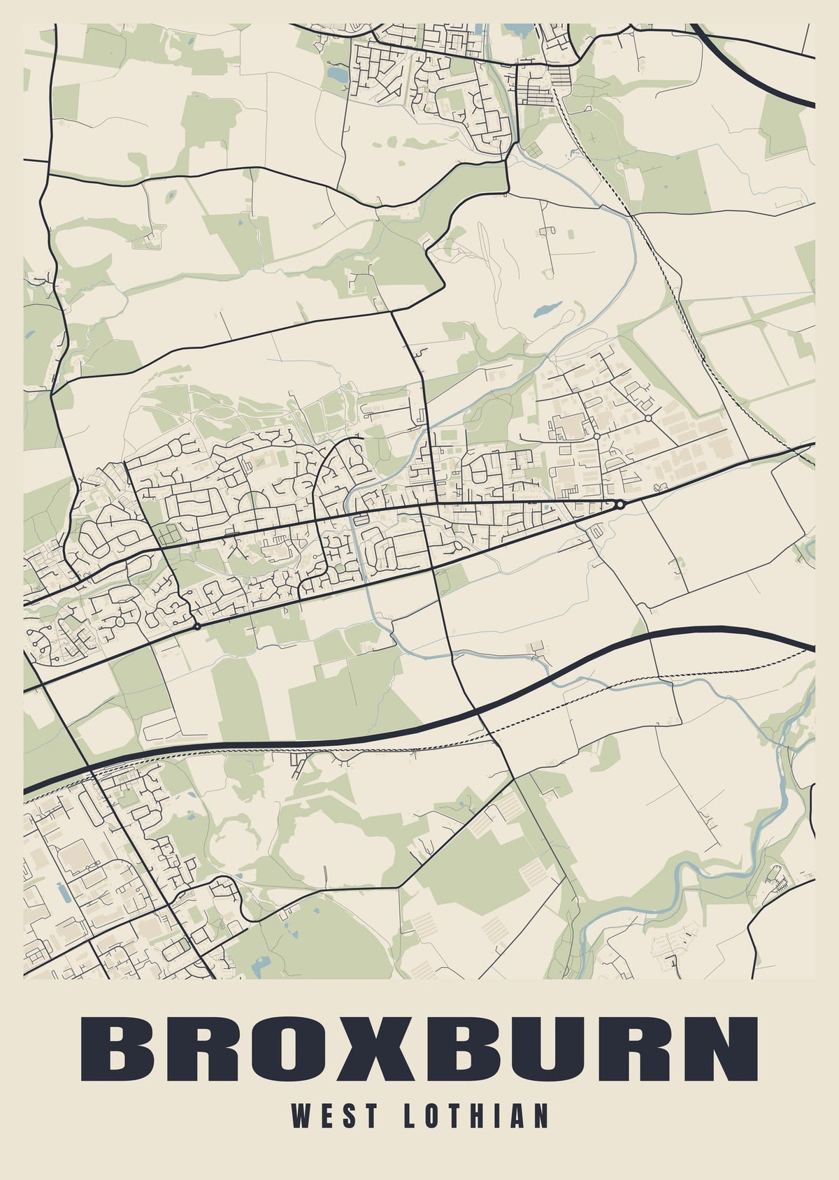 Street map poster of Broxburn, West Lothian