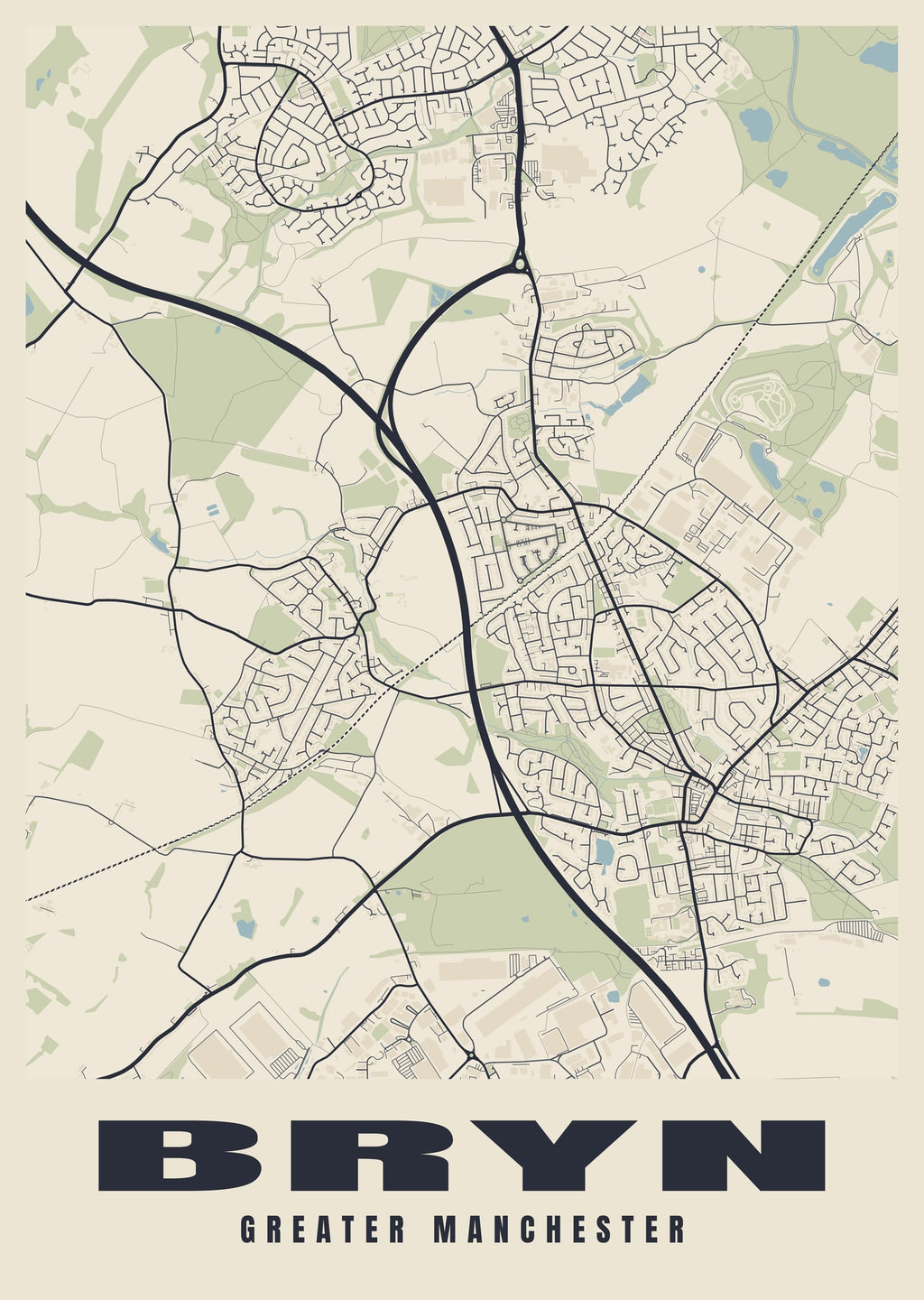 Street map poster of Bryn, Greater Manchester