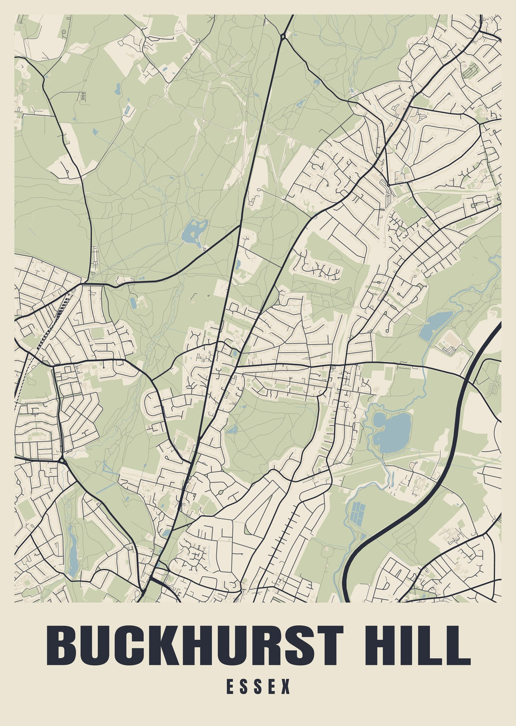 Street map poster of Buckhurst Hill, Essex