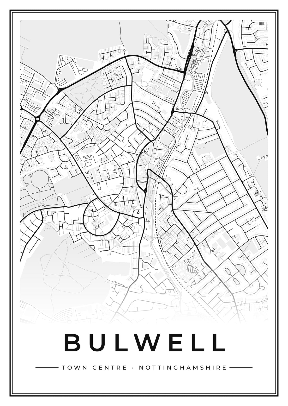 Street map poster of Bulwell town centre, Nottinghamshire