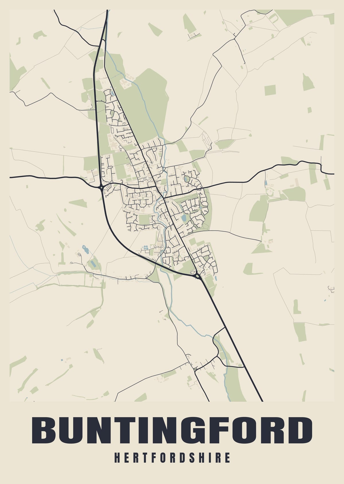 Street map poster of Buntingford, Hertfordshire