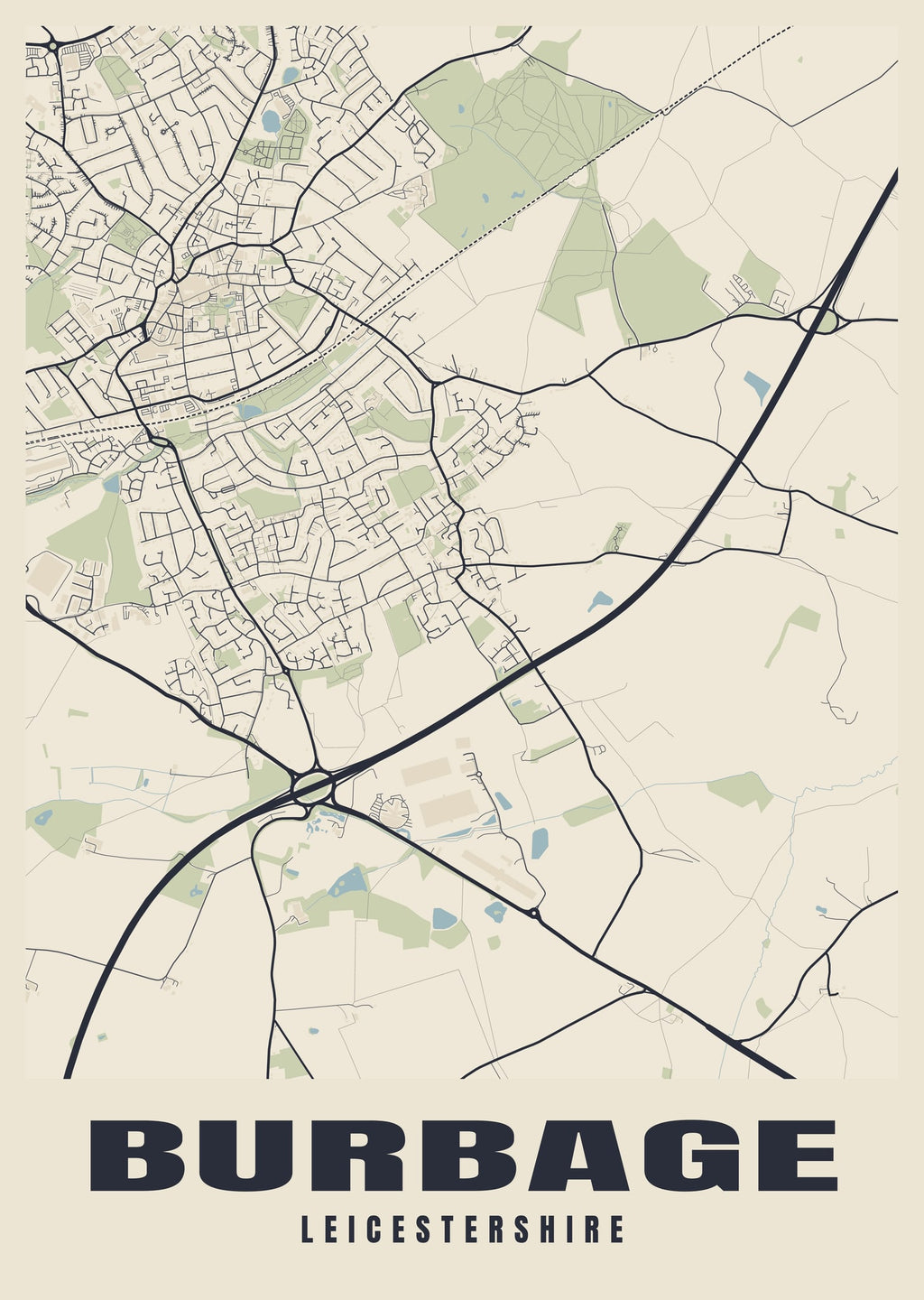 Street map poster of Burbage, Leicestershire