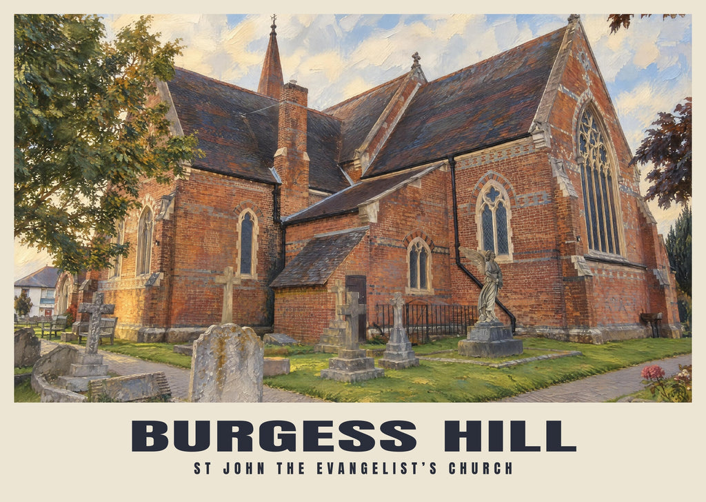 St John the Evangelist’s Church, Burgess Hill poster, Oil Painting style
