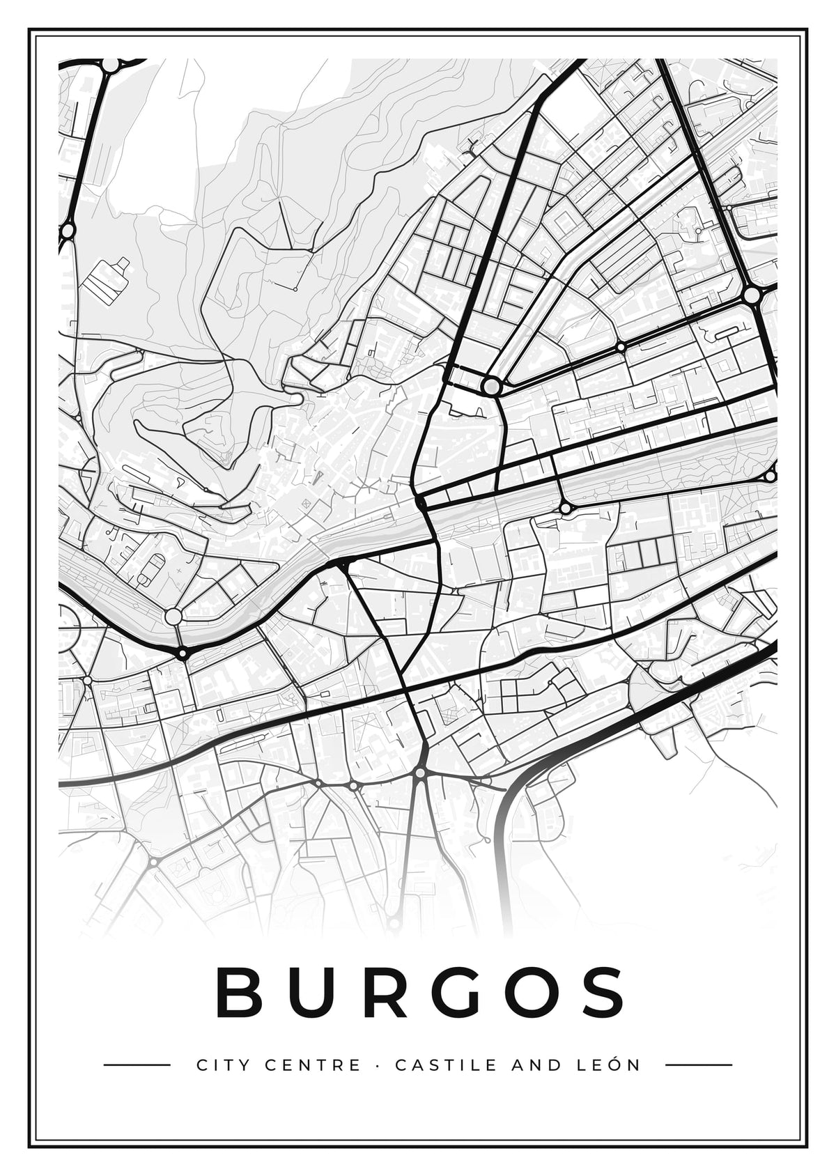 Street map poster of Burgos city centre, Castile and León