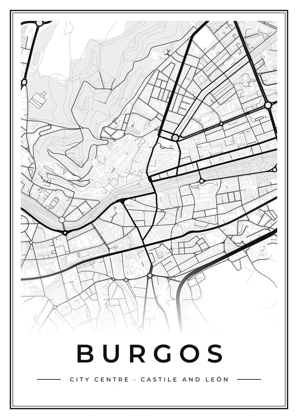 Burgos City Centre Street Map Poster