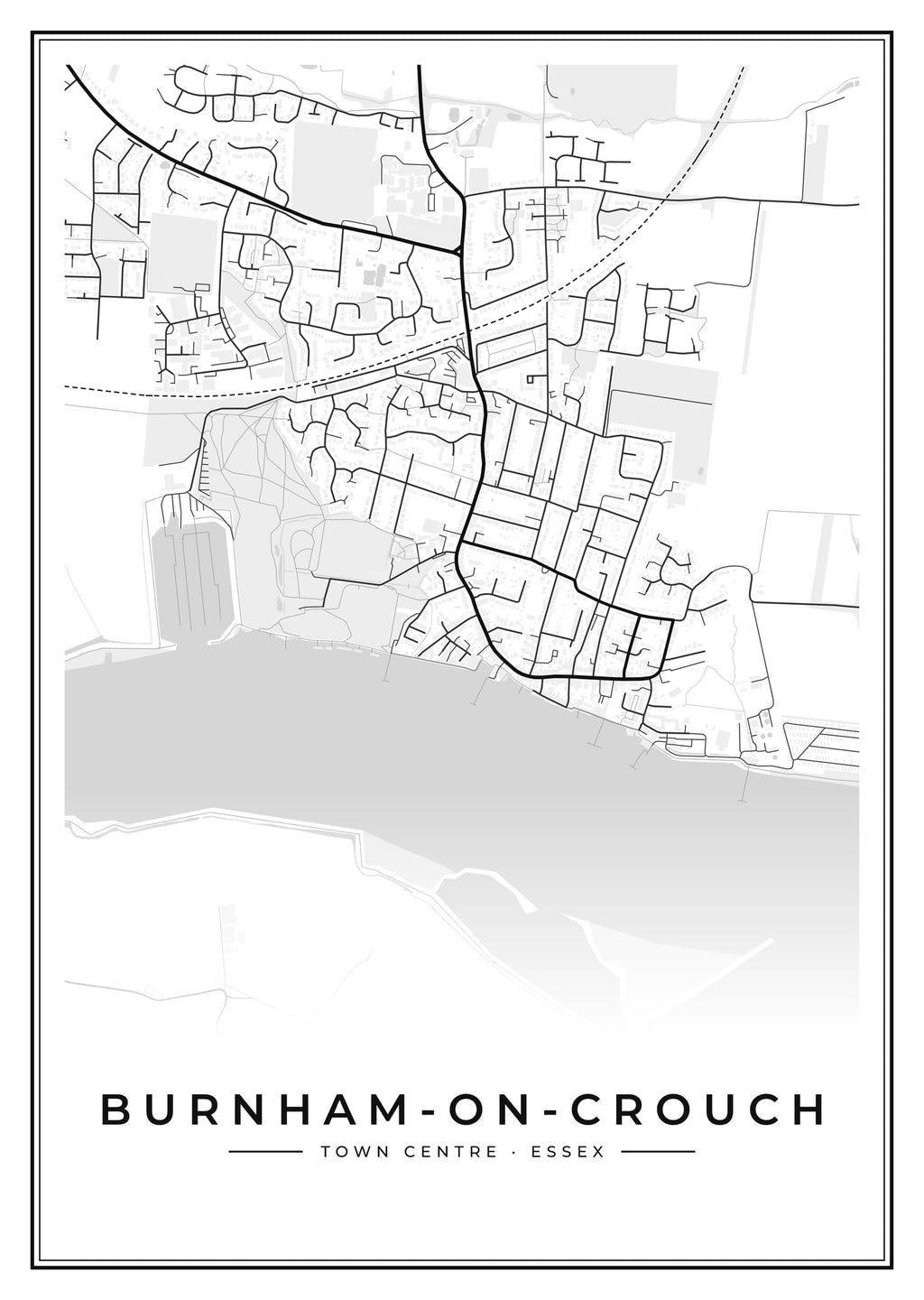 Street map poster of Burnham-on-Crouch town centre, Essex