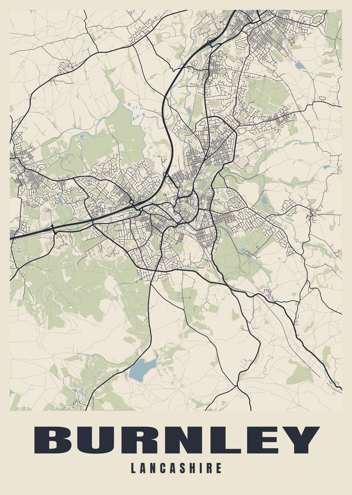 Street map poster of Burnley, Lancashire