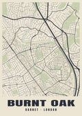 Heritage street map poster of Burnt Oak, Barnet, London