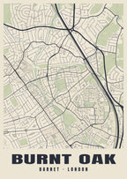 Heritage street map poster of Burnt Oak, Barnet, London