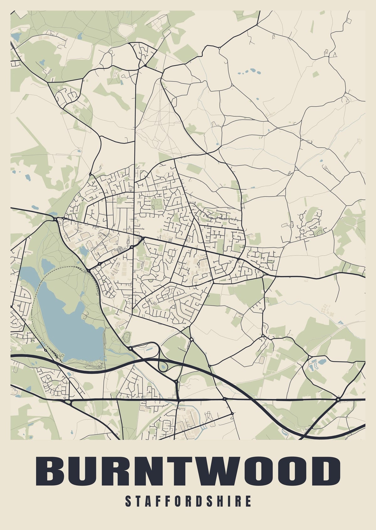 Street map poster of Burntwood, Staffordshire