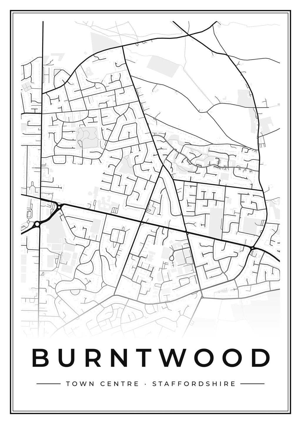 Street map poster of Burntwood town centre, Staffordshire