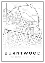 Street map poster of Burntwood town centre, Staffordshire