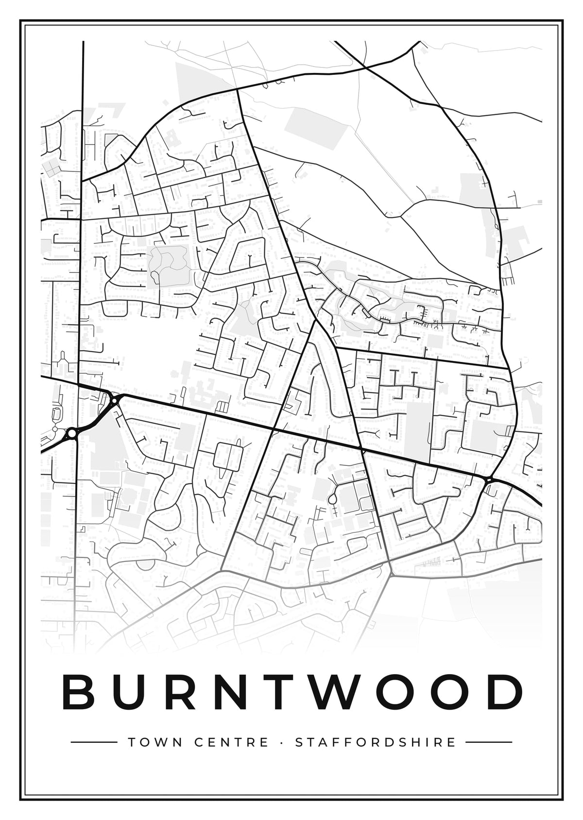 Street map poster of Burntwood town centre, Staffordshire