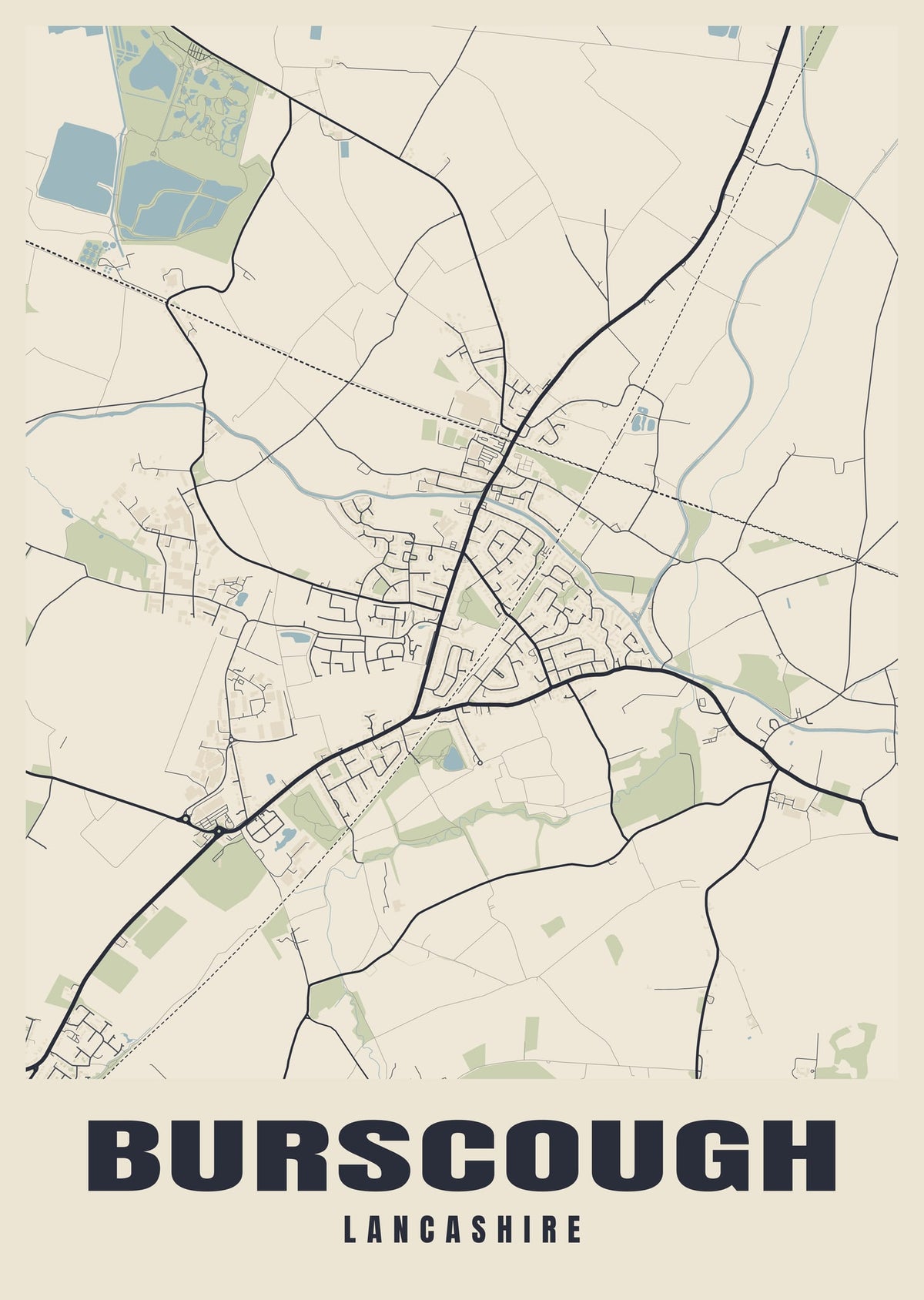 Street map poster of Burscough, Lancashire