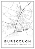 Street map poster of Burscough village centre, Lancashire