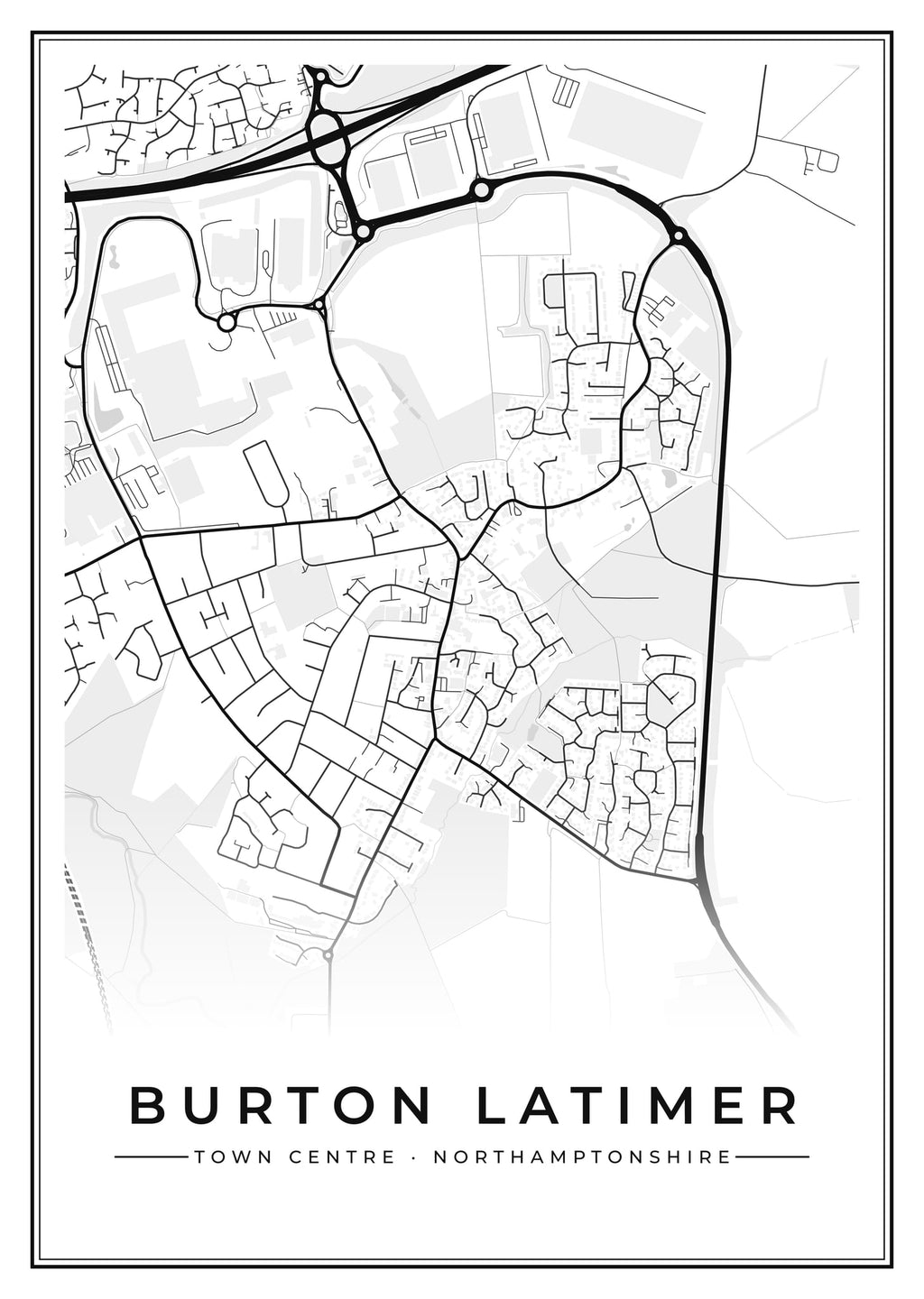 Street map poster of Burton Latimer town centre, Northamptonshire