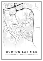 Street map poster of Burton Latimer town centre, Northamptonshire