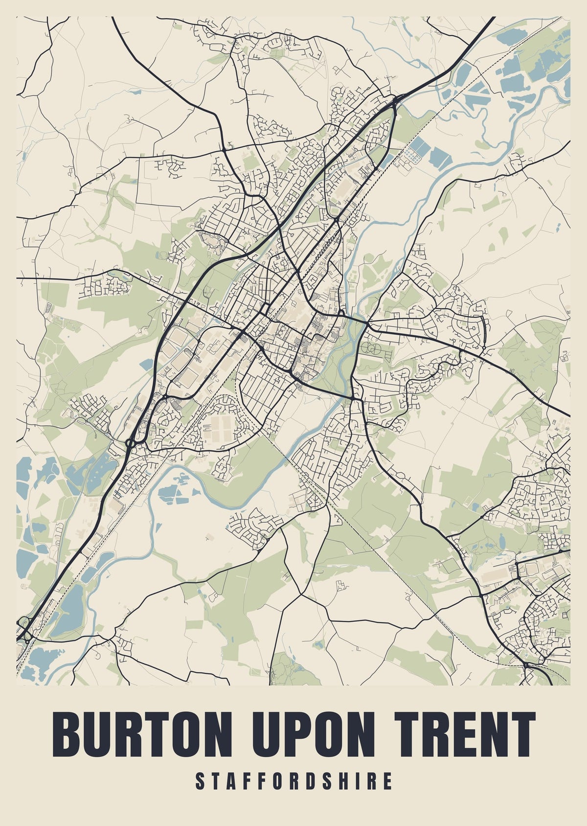Street map poster of Burton upon Trent, Staffordshire