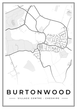 Burtonwood Village Centre Street Map Poster