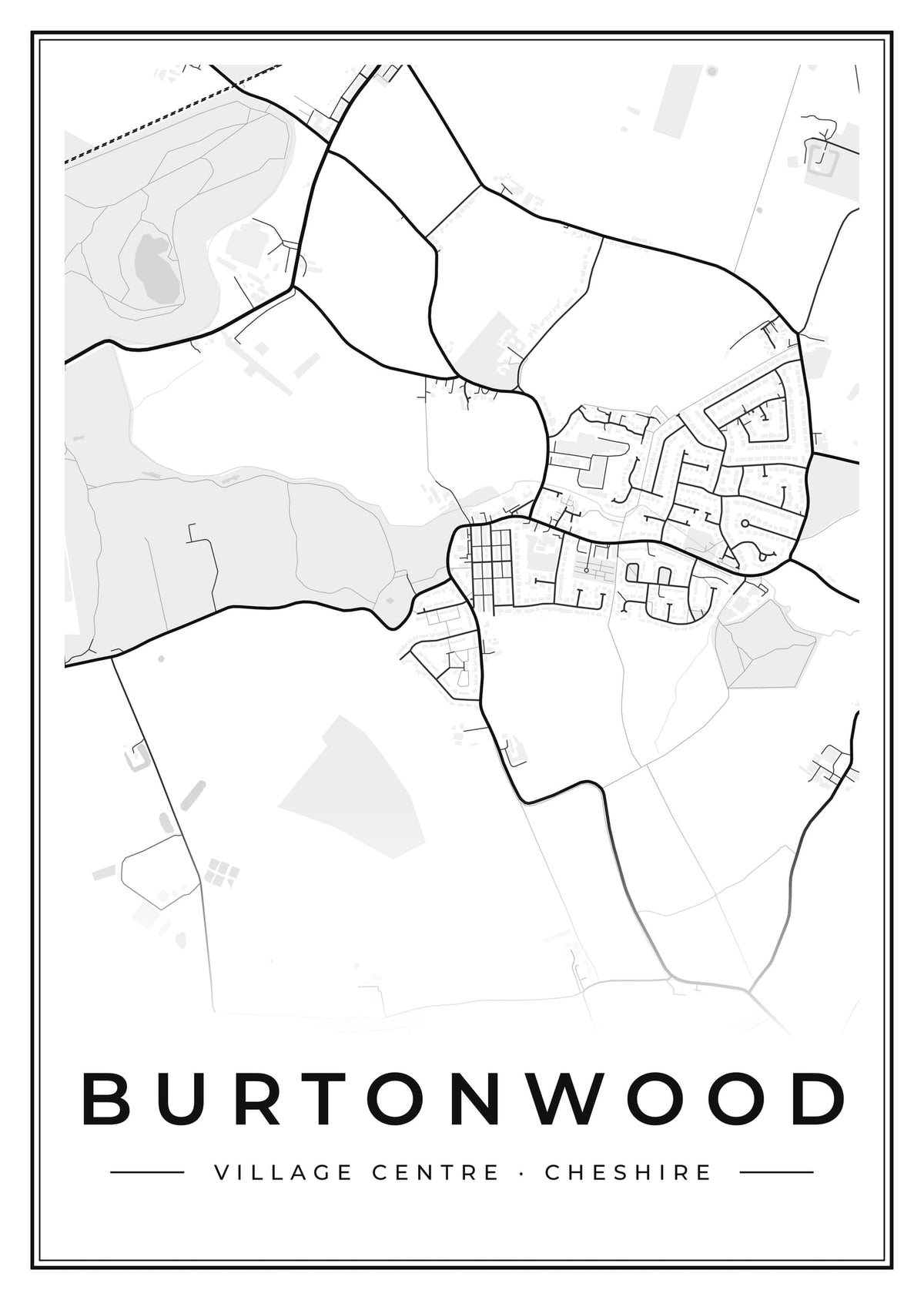 Street map poster of Burtonwood village centre, Cheshire