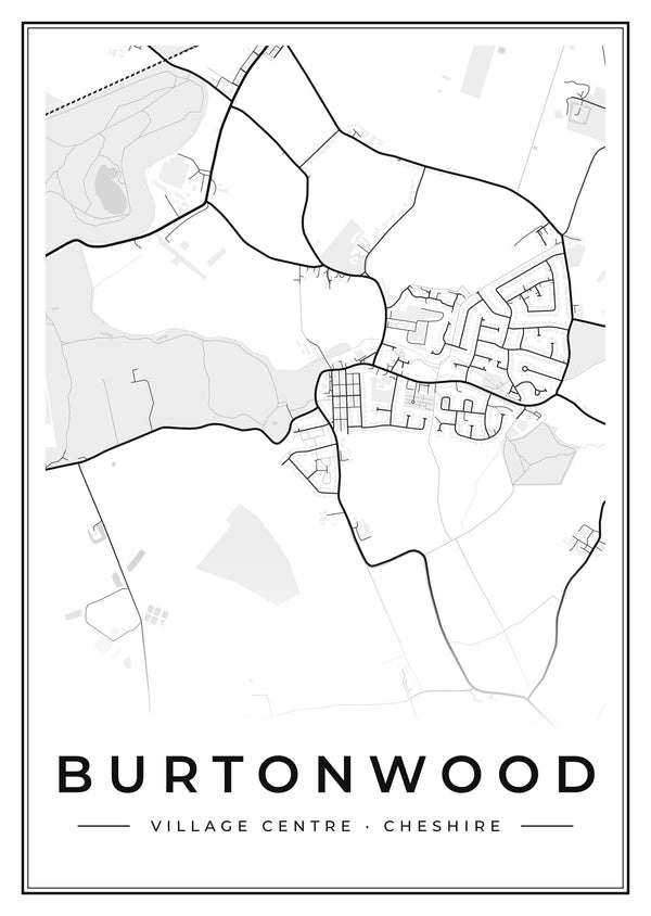 Burtonwood Village Centre Street Map Poster