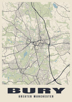 Street map poster of Bury, Greater Manchester