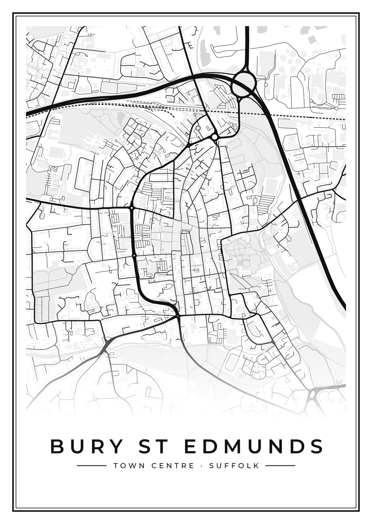 Street map poster of Bury St Edmunds town centre, Suffolk