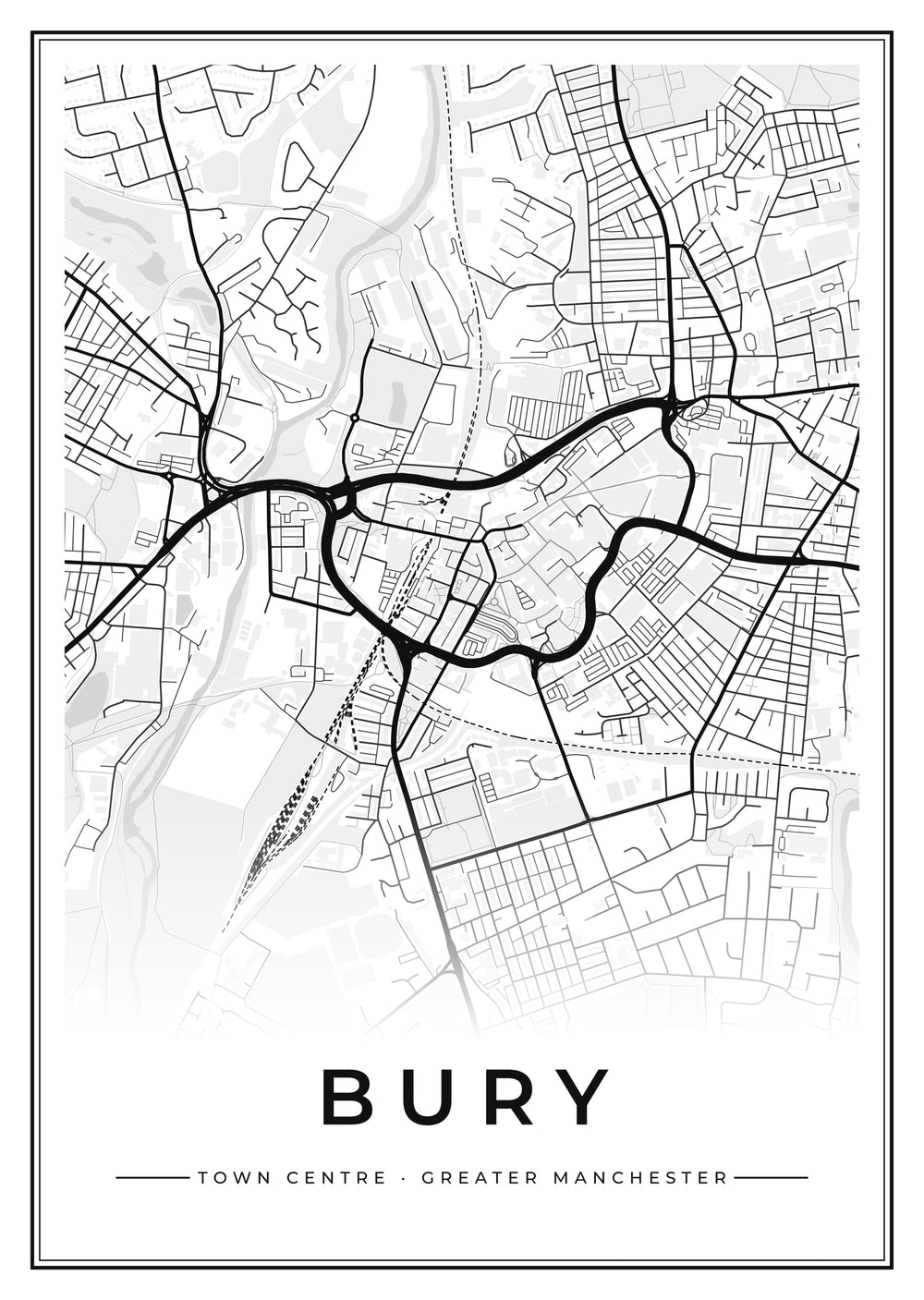 Bury Town Centre Street Map Poster