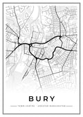 Street map poster of Bury town centre, Greater Manchester