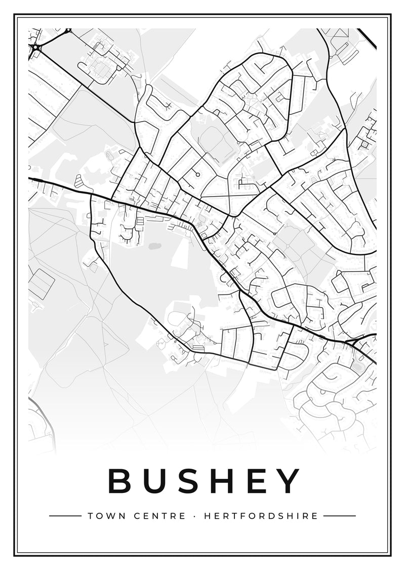Bushey Town Centre Street Map Poster